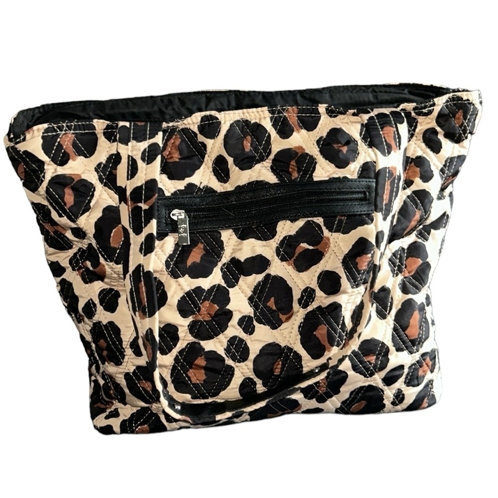 Leopard Print Quilted Tote Bag - Brown/Black - Picture 3 of 12
